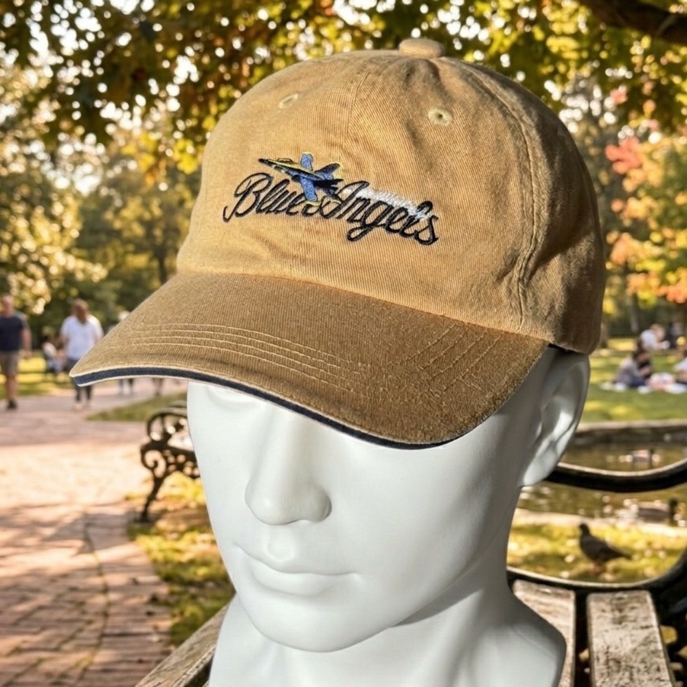 Port Authority Blue Angels Hat Mens Yellow Tan Embroidered Aviation Baseball Cap
